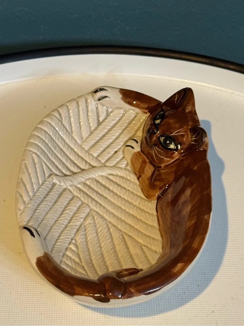 Vintage Seymour Mann Brown Tabby Cat Soap Dish Hand Painted Ceramic Japan